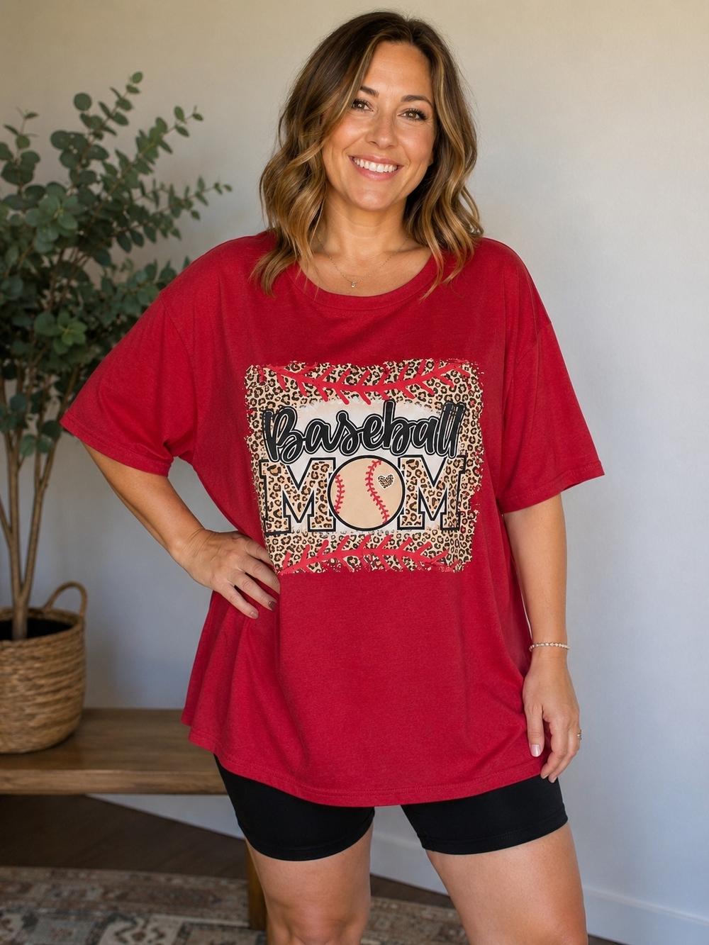 Baseball Mom Leopard Print Graphic Tee NWOT